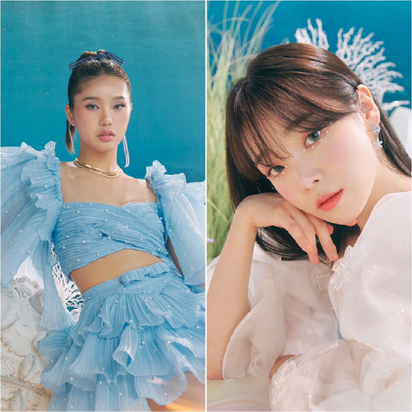 그룹 오마이걸 멤버 미미(왼쪽)와 승희가 8일 열리는 두산 베어스와 삼성 라이온즈전 시구, 시타자로 나선다. [사진=두산 베어스]