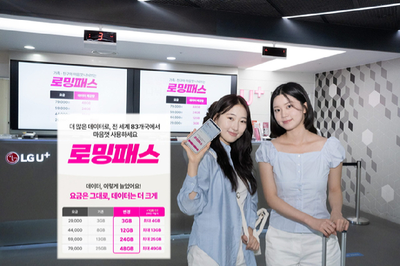 사진은 LG유플러스 대학생 앰버서더 유쓰피릿이 인천국제공항 제2여객터미널 LG유플러스 로밍센터에서 로밍패스를 소개하고 있는 모습. [사진=LGU+]