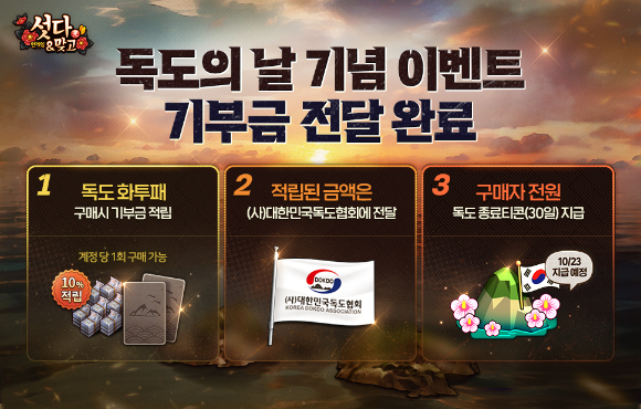 NHN &apos;한게임 섯다&맞고&apos;, 독도의 날 이벤트 수익금 기부