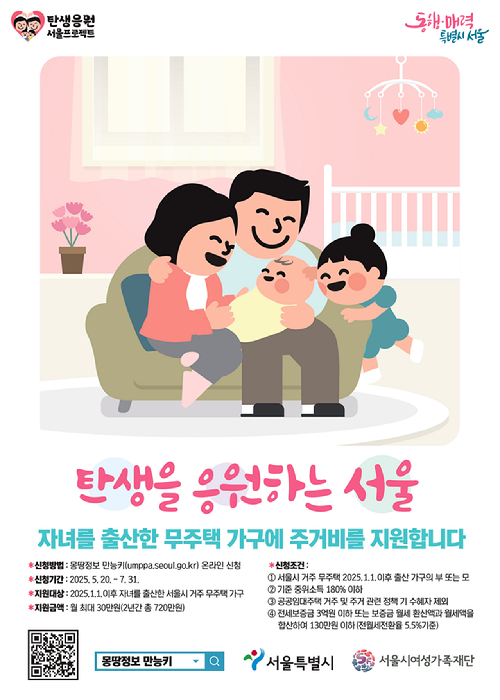 서울시가 전국 최초로 '무주택' 출산 가구에 2년간 최대 720만원을 지원하는 사업을 시작한다. 사진은 해당 사업 포스터. [사진=서울시]