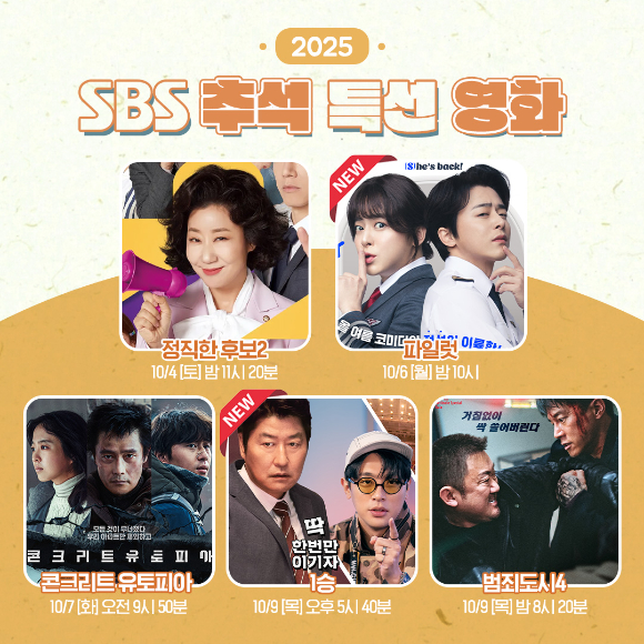 조정석 &apos;파일럿&apos;→마동석 &apos;범죄도시4&apos;까지…SBS, 풍성한 추석특선영화