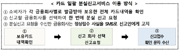 카드 일괄 분실신고 서비스 이용 방식 [사진=금융위원회]