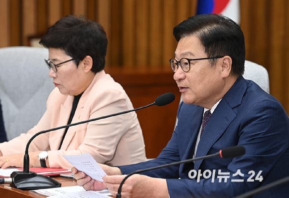 정점식 국민의힘 원내대표가 1일 서울 여의도 국회에서 열린 원내대책회의에서 발언하고 있다. [사진=곽영래 기자]