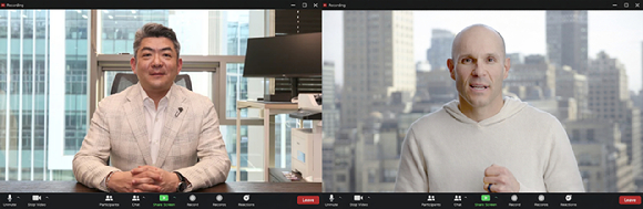 메가존클라우드 황인철 CRO(최고매출책임자, 왼쪽)와 데이터독 채널 및 얼라이언스 부문 부사장 제러드 버클리가 온라인 미팅으로 SCA를 체결하고 있다. [사진=메가존클라우드]