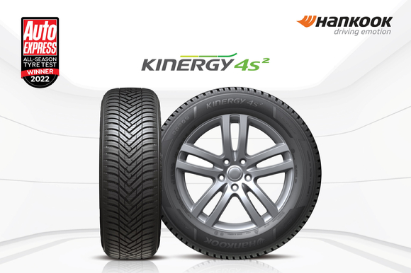 한국타이어의 올웨더 타이어 '키너지 4S2(Kinergy 4S2)'가 영국 자동차 전문지 '오토 익스프레스'의 2022년 타이어 성능 테스트에서 작년에 이어 1위를 차지했다. [사진=한국타이어앤테크놀로지]