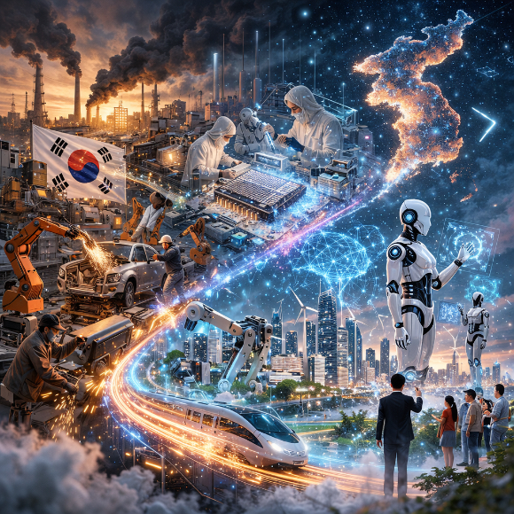 대한민국 경제가 산업화, 정보화에 이어 AI 지능화란 거센 물결 앞에 서 있다. [사진=챗GPT]