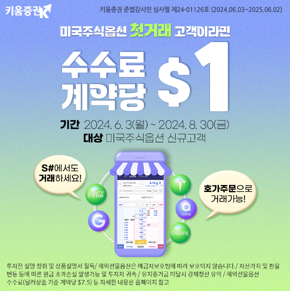 키움증권이 미국주식옵션 수수료 계약당 $1 이벤트를 개최한다.  [사진=키움증권]