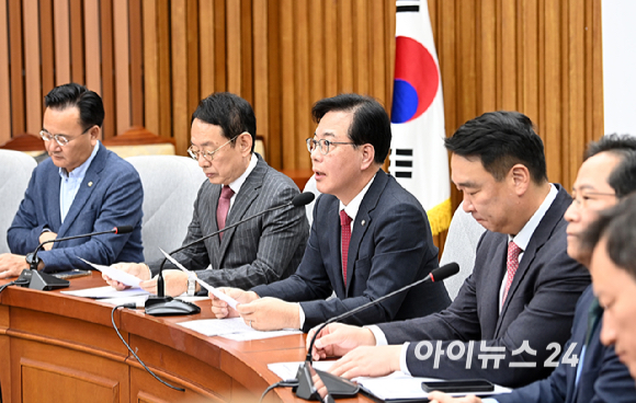 송언석 국민의힘 원내대표가 7일 오전 국회에서 열린 원내대책회의에서 발언하고 있다. [사진=곽영래 기자]