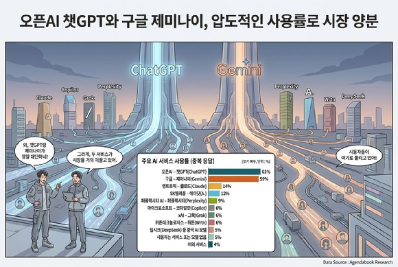 [아이!써치] ①챗GPT 61%·제미나이 59% '접전'⋯46% "이젠 검색엔진 덜 쓴다"
