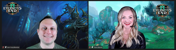 이언 해지코스타스 디렉터(위), 사라 원스 시니어 레벨 디자이너 [사진=월드 오브 워크래프트 어둠땅 '영원의 끝' 출시 온라인 인터뷰 캡처]