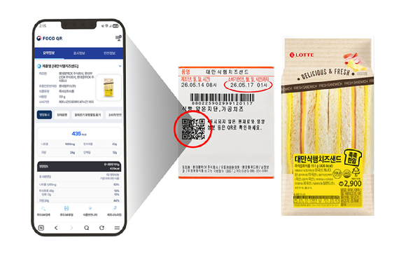 롯데웰푸드 제품에 적용된 안전소비형 푸드QR 이용 모습 예시. [사진=롯데웰푸드]