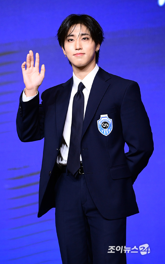 그룹 스트레이키즈 한이&nbsp;22일 오전 서울 영등포구 여의도 콘래드호텔에서 열린&nbsp;스트레이키즈(Stray Kids) 정규 4집 '카르마' 발매 기념 기자간담회에서 포즈를 취하고 있다. [사진=정소희 기자]