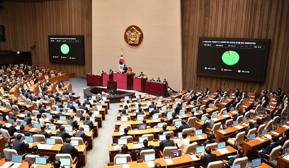 12일 서울 여의도 국회에서 열린 본회의에서 한미 전략적 투자 관리를 위한 특별법(대미투자특별법)이 통과되고 있다. [사진=곽영래 기자]