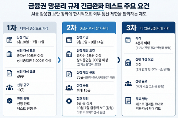 금융권 망분리 긴급완화 테스트 주요 요건. [그래픽=AI 생성 이미지]