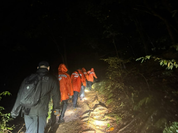 실종 당시 천태산을 수색하는 소방당국 [사진=영동소방서]