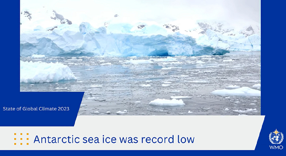 지난해 남극 바다얼음은 기록상 최소를 보인 것은 물론 기후변화 관련 모든 지표에서 '경고등'이 켜졌다. [사진=WMO]