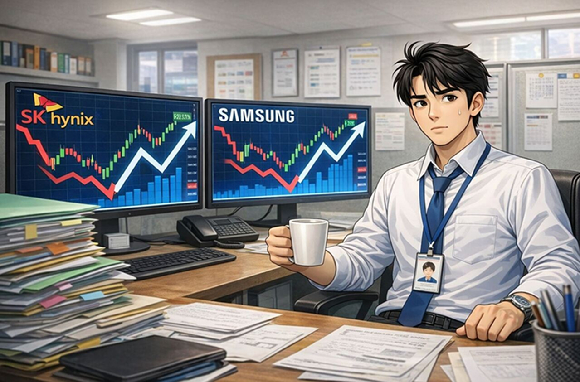 미국&middot;이스라엘과 이란의 전쟁 영향으로 코스피 지수가 급변하는 가운데 삼성전자와 SK하이닉스 주식에 3억원을 투자했다는 공무원의 근황이 주목받고 있다. 사진은 챗GPT 생성 이미지. [사진=챗GPT 생성이미지]