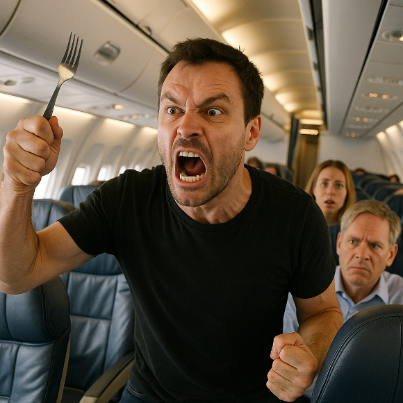 미국 시카고에서 독일 프랑크푸르트로 향하던 여객기 안에서 20대 남성이 포크로 10대 승객 2명을 찌르는 등 난동을 부려 항공기가 회항하는 사건이 벌어졌다. 사진은 AI가 생성한 이미지로, 본 기사 내용과 무관. [사진=챗GPT]