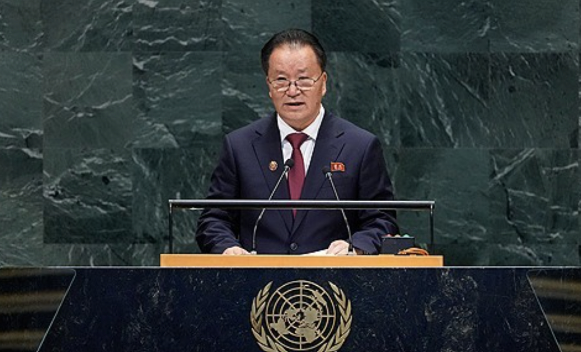 김선경 북한 외무성 부상이 28일(현지 시간) 미국 뉴욕에서 유엔총회 기조연설을 하고 있다. [사진=AFP/연합뉴스]