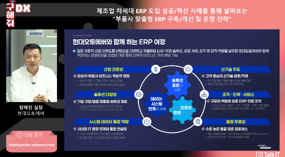 정해진 현대오토에버 솔루션사업부 ERP컨설팅실장이 지난달 30일 열린 웨비나에서 자동차 부품사 맞춤형 전사적자원관리(ERP) 구축 방안을 공유하고 있다. [사진=현대오토에버]