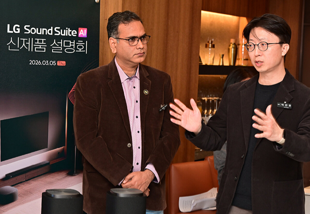 LG전자가 돌비의 공간 음향 기술 '돌비 애트모스 플렉스커넥트(Dolby Atmos FlexConnect)'를 적용한 홈 오디오 시스템 'LG 사운드 스위트'를 공개했다. [사진=황세웅 기자]
