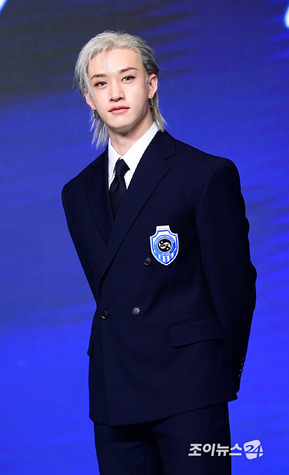 그룹 스트레이키즈 방찬이&nbsp;22일 오전 서울 영등포구 여의도 콘래드호텔에서 열린&nbsp;스트레이키즈(Stray Kids) 정규 4집 '카르마' 발매 기념 기자간담회에서 포즈를 취하고 있다. [사진=정소희 기자]