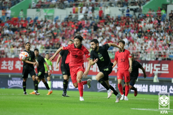 20일 대전월드컵경기장에서 한국과 엘살바도르의 축구대표팀 평가전이 열린 가운데 조규성이 쇄도하고 있다. [사진=대한축구협회(KFA)]