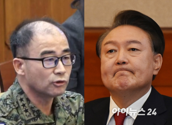 윤석열 대통령과 곽종근 전 육군 특수전사령관이 6일 탄핵심판 6차 변론기일에 출석하고 있다. [사진=아이뉴스24/헌법재판소]