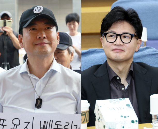 국민의힘 장동혁 대표(왼쪽)가 지난 15일 오후 전남광주통합특별시 서구 전남광주선거관리위원회 앞에서 열린 '선관위 해체 및 재선거를 요구하는 광주시민청년학생모임' 집회에 참석해 있다. 무소속 한동훈 의원이 16일 국회 의원회관에서 열린 글로벌외교안보포럼 세미나에 참석하고 있다. 2026.7.16 [사진=연합뉴스]