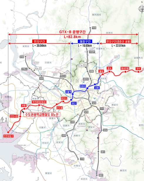 수도권광역급행철도(GTX)B 노선도 [사진=인천시]