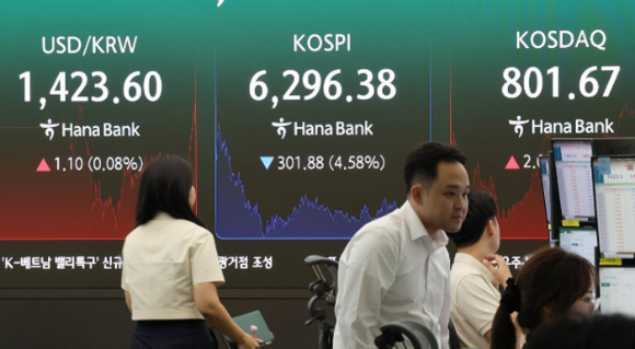 6일 장 마감 후 서울 중구 하나은행 딜링룸 [사진=연합뉴스]