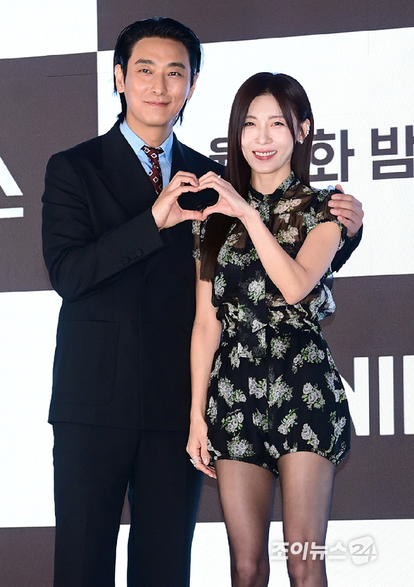 배우 주지훈과 하지원이 10일 오후 서울 구로구 더세인트에서 열린 ENA 월화드라마 '클라이맥스' 제작발표회에서 참석하고 있다. [사진=정소희 기자]