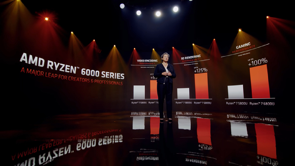 리사 수 AMD CEO가 4일(현지 시간) 진행한 '2022 프로덕트 프리미어' 온라인 행사에서 라이젠 6000 시리즈를 소개하고 있다. [사진=AMD 프로덕트 프리미어 행사 캡처]