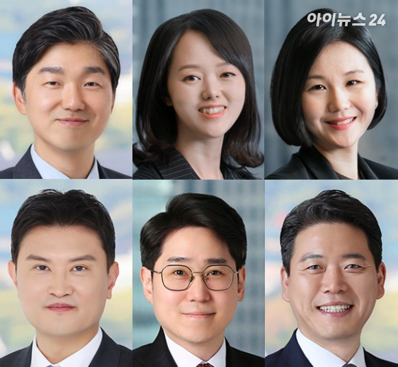 (왼쪽부터 시계방향으로) 김앤장 AI팀장 박민철 변호사, 진혜원&middot;황혜선 변호사&middot;이희정 소장&middot;마경태 변호사&middot;강지원 외국 변호사. [사진=김앤장법률사무소.DB 및 재판매 금지]