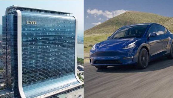 사진은 CATL 본사 전경과 테슬라 모델Y 모습 [사진=CATL&middot;테슬라]