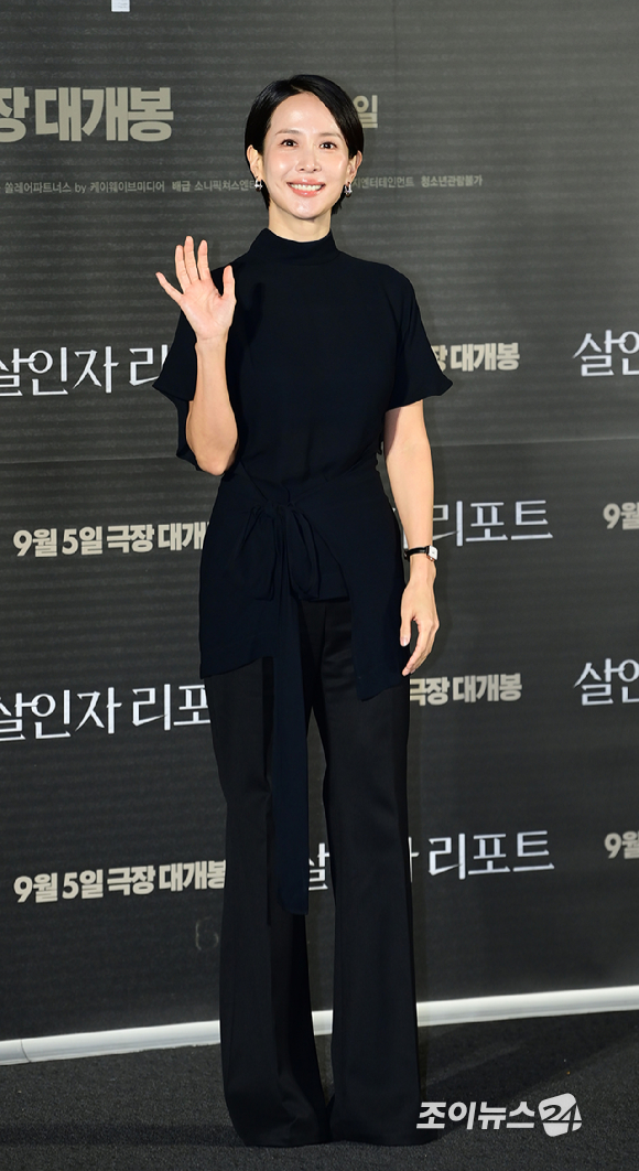 배우 조여정이 12일 오전 서울 용산구 CGV 용산아이파크몰에서 열린 영화 '살인자 리포트'(감독 조영준) 제작보고회에 참석하고 있다. [사진=정소희 기자]