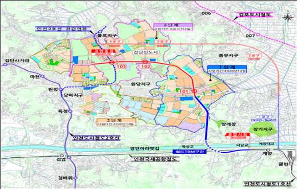 오는 2025년 상반기 개통 예정인 인천 1호선 검단연장선 노선도 [사진=인천시]