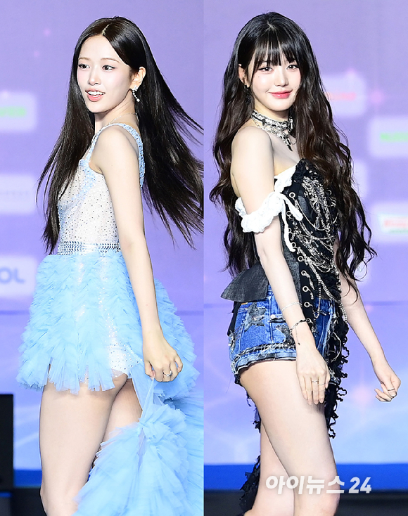 그룹 아이브(IVE) 안유진과 장원영이 26일 오후 경기도 고양 일산서구 대화동 킨텍스에서 열린 2025 SBS 가요대전 Summer(써머) 블루카펫 행사에 참석하고 있다. [사진=정소희 기자]