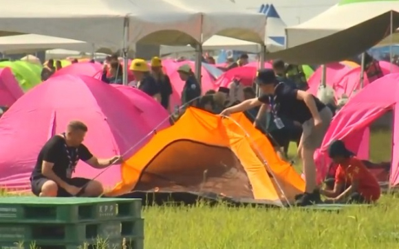 전북 부안군 세계스카우트잼버리 대회장에서 2023 새만금 제25회 세계스카우트잼버리' 행사가 이어지고 있다. [사진=JTBC]