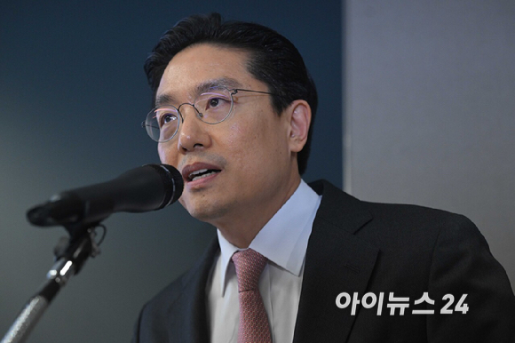 전인석 삼천당제약 대표가 6일 오후 서울 서초구 삼천당제약 본사에서 열린 기자간담회에서 발언하고 있다. [사진=곽영래 기자]