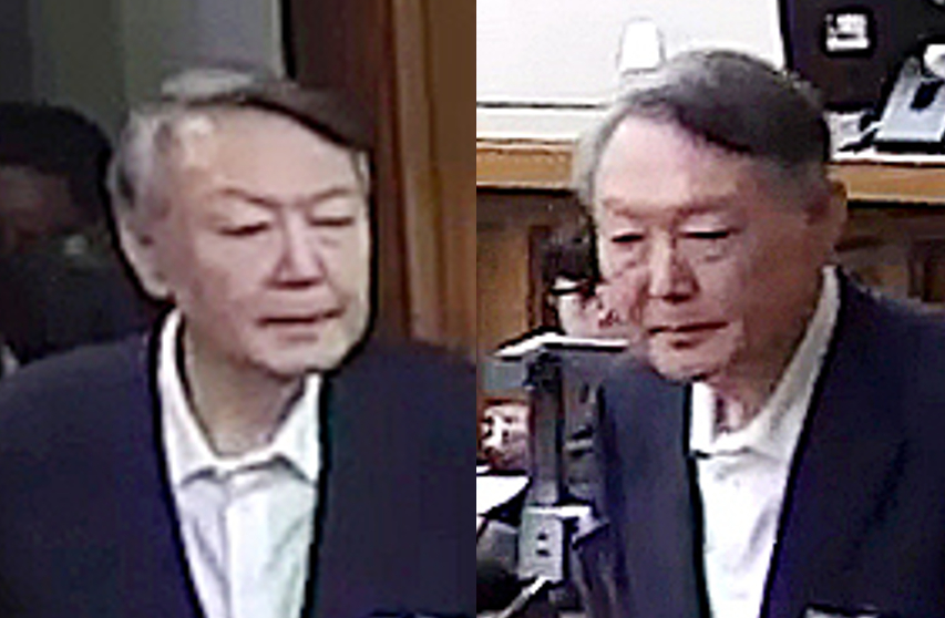 '공수처 체포 방해' 등 혐의로 1심에서 징역 5년을 선고받은 윤석열 전 대통령의 모습. 왼쪽은 선고 공판에 출석하는 장면이고 오른쪽은 선고 후 퇴정하는 장면이다. 양 쪽 윤 전 대통령의 표정과 낯빛이 대조적이다. 2026.1.16 [서울중앙지법 제공. 재판매 및 DB 금지] [사진=연합뉴스]