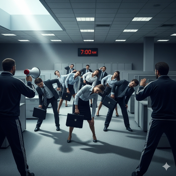 한세실업이 직원들을 모아 새벽 걷기 운동을 하도록 했다가 논란이 되자 취소한 것으로 나타났다. 사진은 아침 운동 모습을 가상으로 그린 이미지. [사진=구글 제미나이]