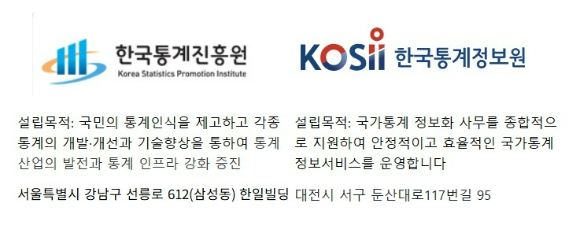 한국통계진흥원과 한국통계정보원 설립목적과 소재지.