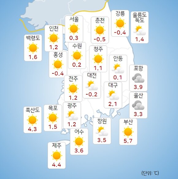 16일 오전 9시 현재 전국 날씨. [사진=기상청 날씨누리]