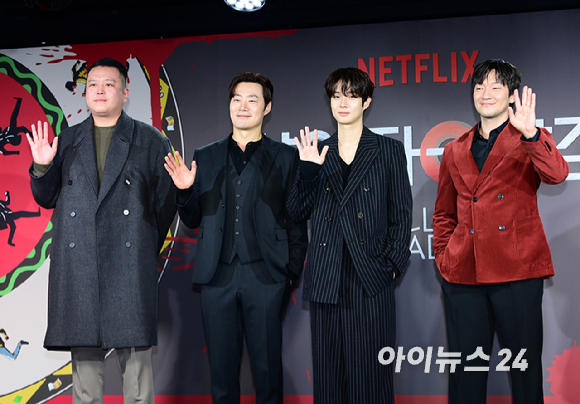 배우 손석구가 1일 오전 서울 용산구 몬드리안 서울 이태원에서 열린 넷플릭스 시리즈 '살인자ㅇ난감' 제작발표회에 참석하고 있다. [사진=정소희 기자]
