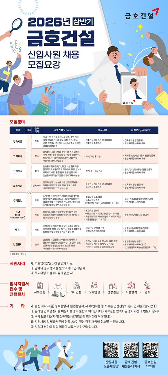 금호건설 2026년 상반기 신입사원 공개채용 모집공고 전문. [사진=금호건설]