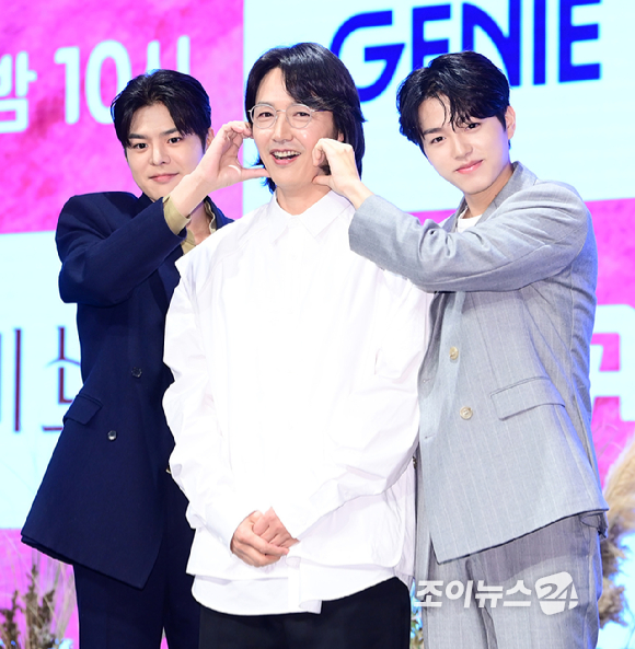 배우 려운-윤상현-이진우가 16일 오후 서울 구로구 신도림 더세인트에서 열린 지니 TV 오리지널 드라마 '나미브' 제작발표회에 참석하고 있다. [사진=정소희 기자]