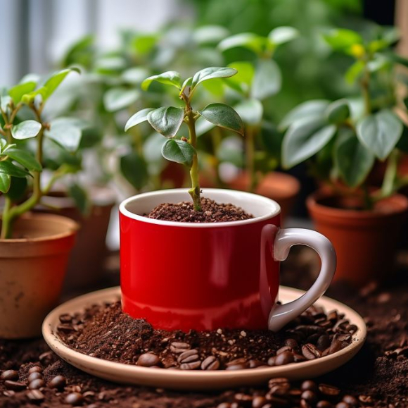 커피박을 활용한 친환경 조경 토양개량제를 사용한 화분. [사진=포스코이앤씨]