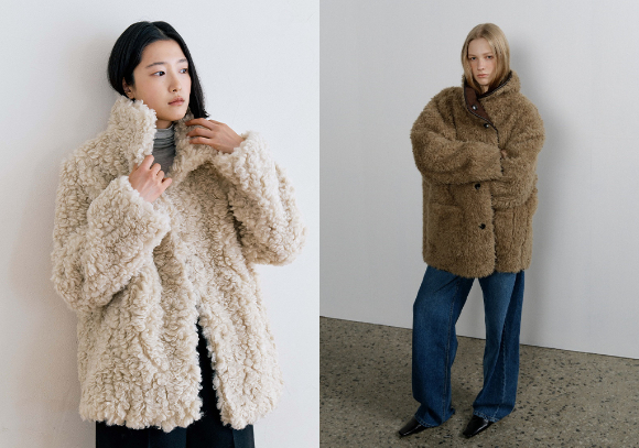 (좌)노티아 시어링 하이넥 퍼 재킷 (우)108파운드 몰리 리버시블 시어링 코트. [사진=29CM]