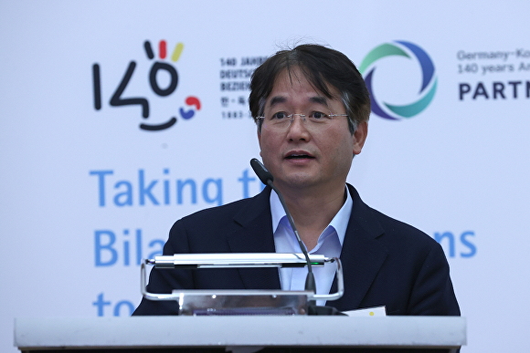 이동환 경기 고양특례시장이 한-독 미래산업 협력포럼에서 발언하고 있다. [사진=고양특례시]